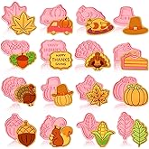 Jspupifip 16 Pack Fall Thanksgiving Cookie Cutters Set, Halloween 3D Cookie Stamps DIY Press Molds for Pumpkin, Turkey, Corn,