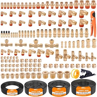 Brake Line Hose Kit - 25ft Of 3/16" & 1/4" Copper-Nickel Line With 32 Fittings, For DIY Brake, Fuel & Transmission Lines