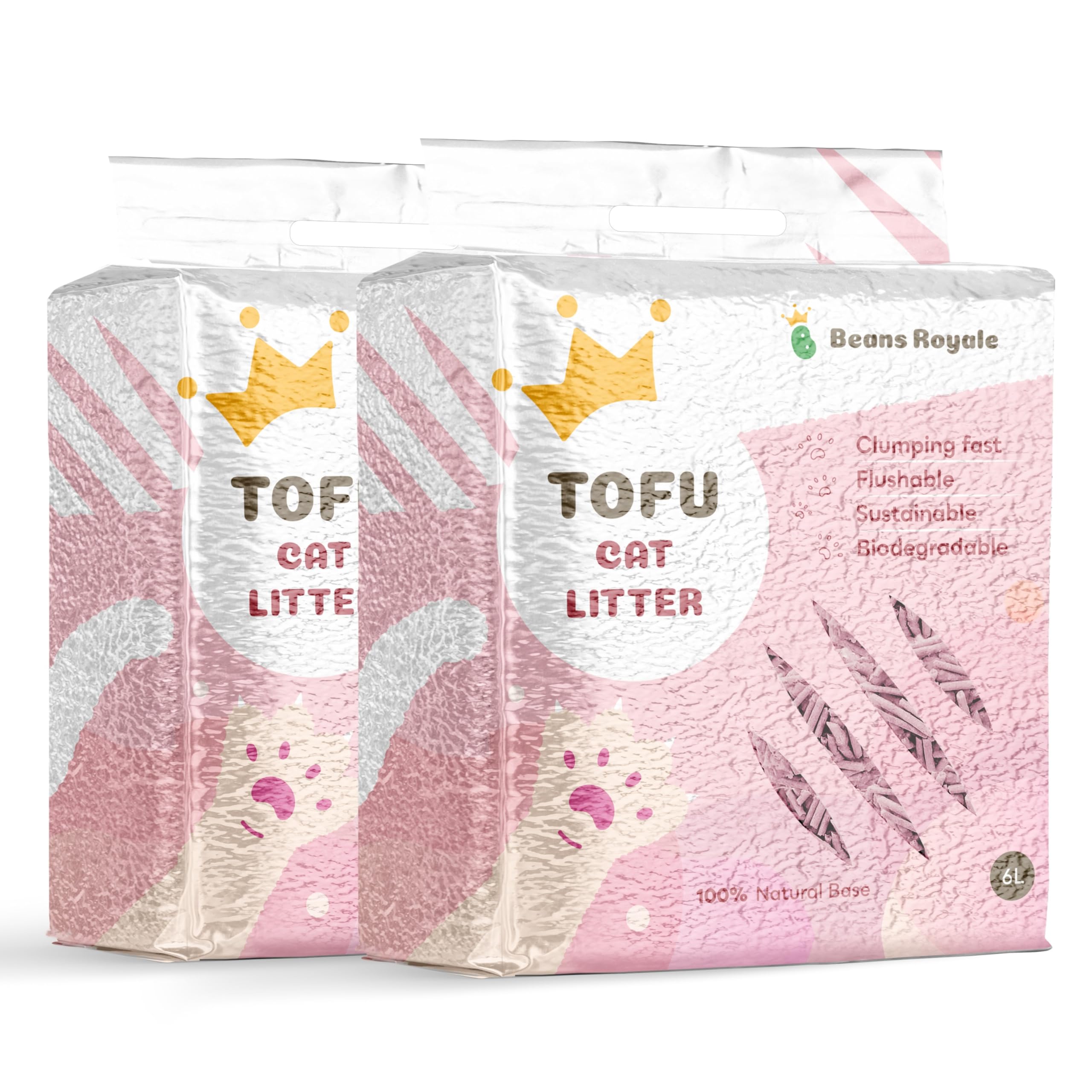 Beans Royale Tofu Cat Litter Clumping Kitty Litter, Flushable,Pea Fiber,Dust Free, Odor Control, Low Tracking (Peach 2 Pack)