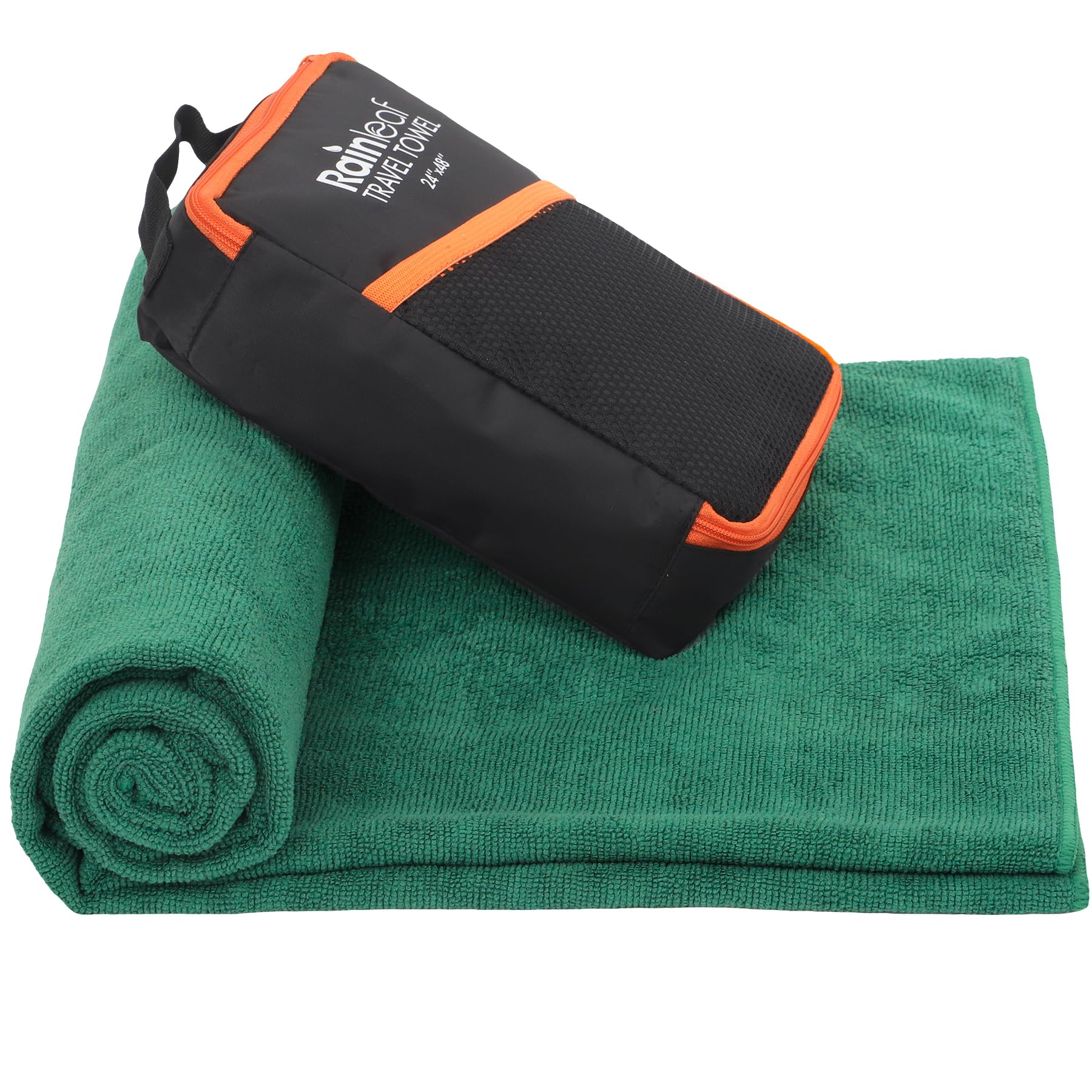 Rainleaf Microfiber Travel Towel Quick Dry Swimming Towel Ultra-Compact,Super Absorbent,Washcloths for Bathroom, Shower,Camping,Backpacking-Dark Green 12"x40" — image 1