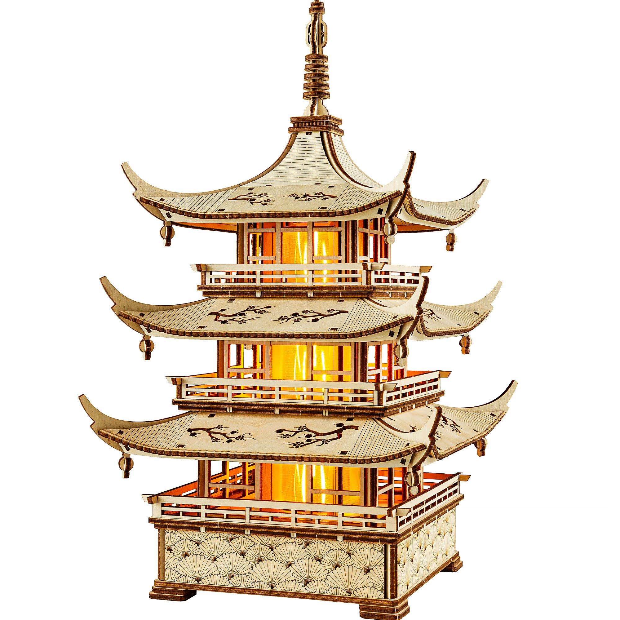 Wood Trick Harmony Tower Pagoda LED 3D Wooden Puzzles for Adults to Build - Delicate Engravings - 2-Mode Lighting - Engineering DIY Project Mechanical 3D Puzzle Model Kits for Adults