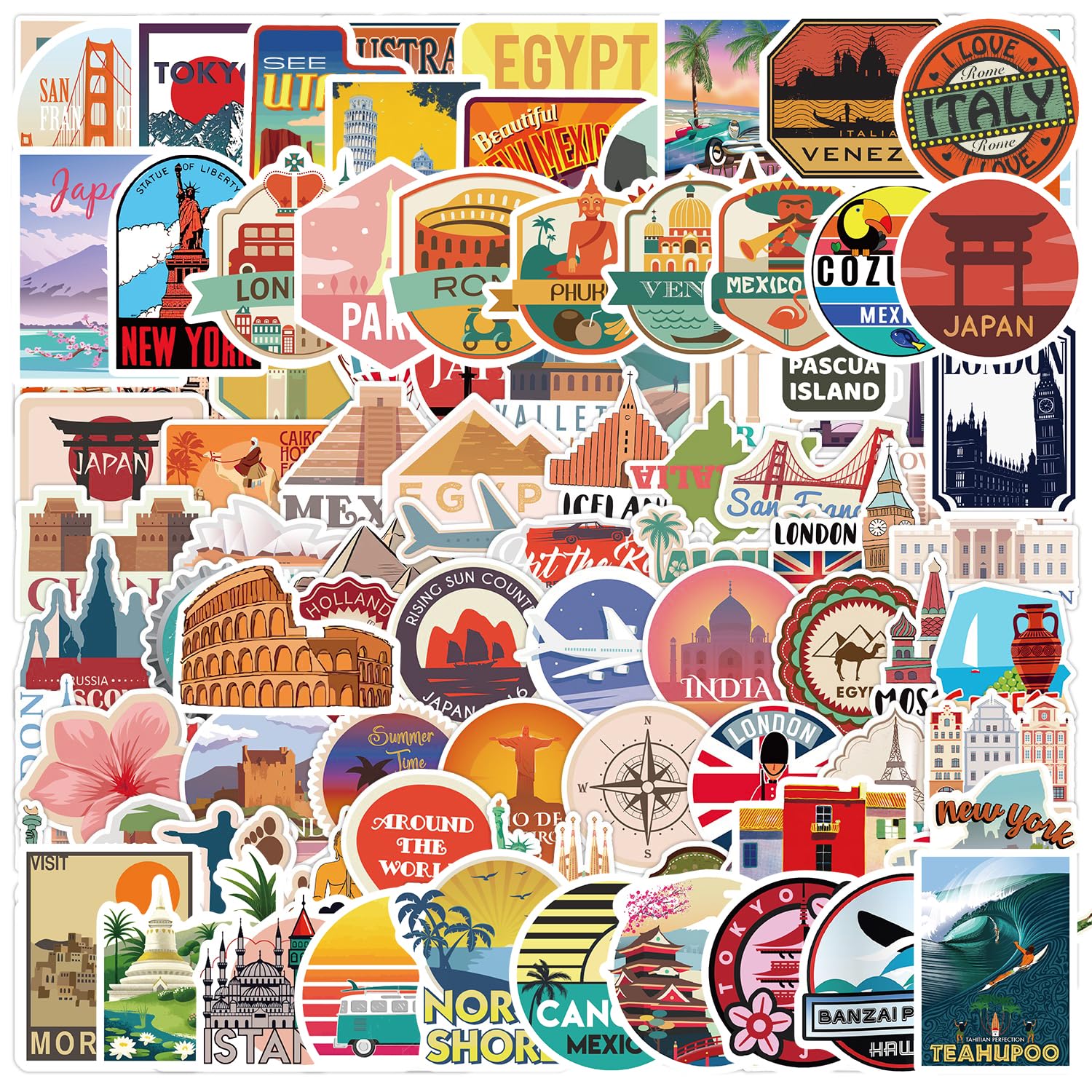 Photo 1 of 150Pcs World Travel Stickers Pack, Waterproof Vinyl Luggage Stickers for Suitcases Laptop Water Bottle Journals - Unique Country & Landmark Decals for Scrapbooking Car Bikes Notebooks