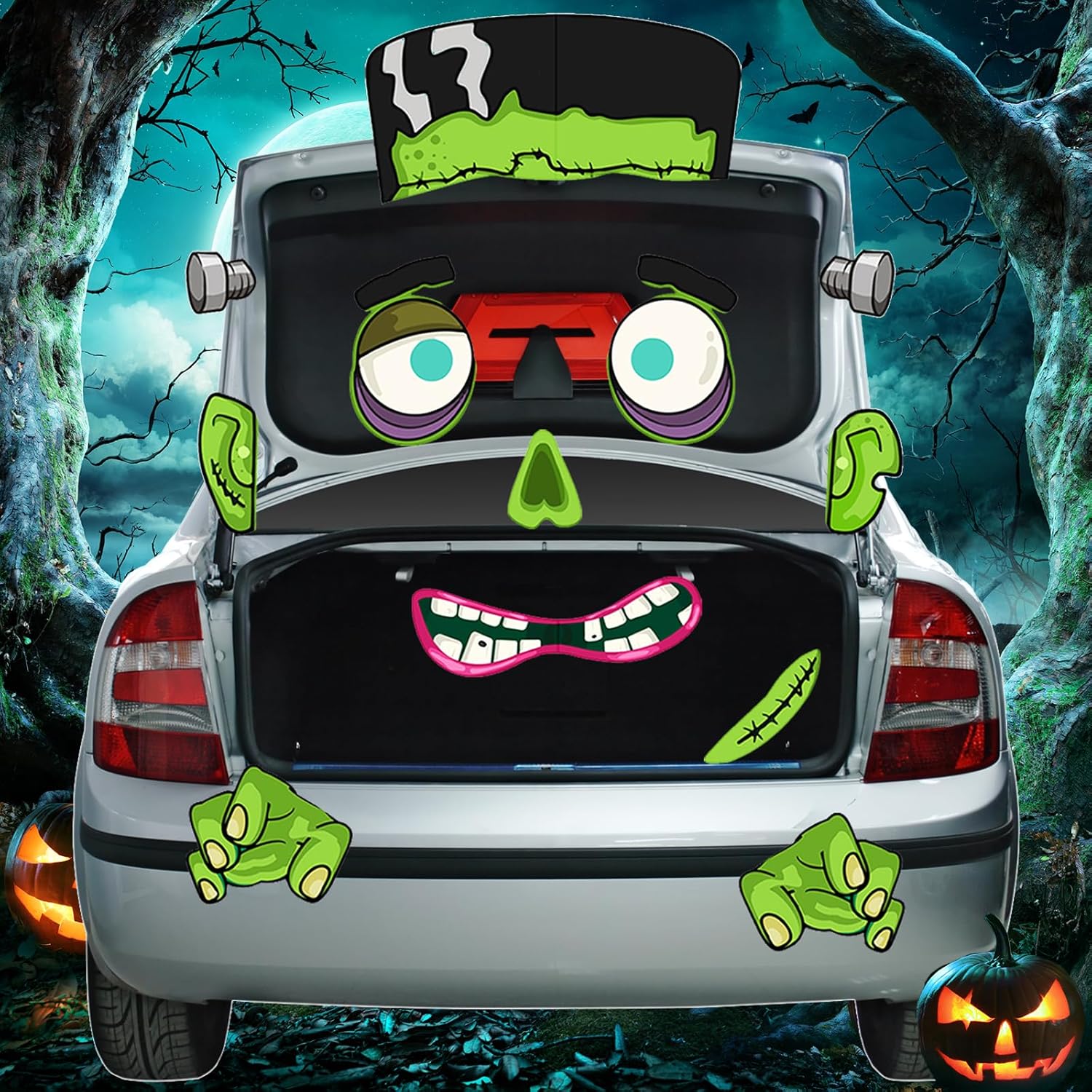 Garage Door Decorations - Halloween Frankenstein Large Size Trunk or Treat Car Decorations Kit,Scary Trunk or Treat Cars Garage Archway Decorations Kits for SUV Entryway Archway Waterproof Durable Halloween Decor Outdoor.
