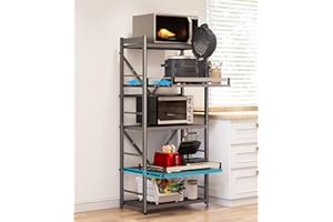 Sharkwave Living 5-Tier Pull Out Kitchen Baker's Rack with Storage, Heavy Duty Metal Microwave Stand with Pull Out Shelves, Adjustable Ktichen Appliance Shelves Freestanding (23.6''W x 49.2''H)
