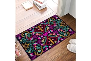 DIFNARY Colorful Mexican Flower Doormat Indoor Doormat Bath Rugs Non Slip, Washable Cover Floor Rug Absorbent Carpets Floor Mat Home Decor for Kitchen Geometric Abstract Floral Pattern(36x24)