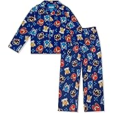 Sonic The Hedgehog Boy's Pajama Set - 2 Piece Boys Flannel Coat Style Matching PJs, Kids Button Down Family Christmas Pajamas