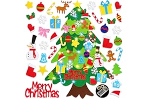 HFATMOS Felt Christmas Tree DIY Wall Hanging Xmas Tree with LED String Lights and 32 Pcs Detachable Ornaments for New Year Party Supplies Home Decor