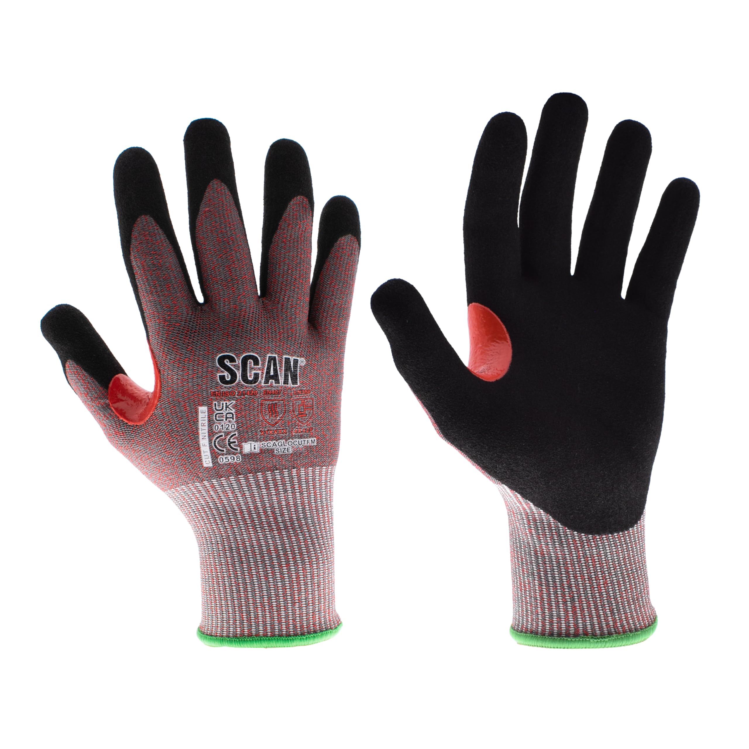 Scan Cut Resistant Level F Gloves, Nitrile Palm, Enhanced Grip, Conforms to EN 407 and EN 388, Size XXL