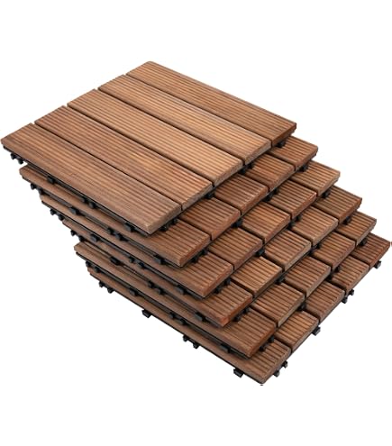 Yaheetech Interlocking Patio Deck Tiles - Natural Wood Flooring