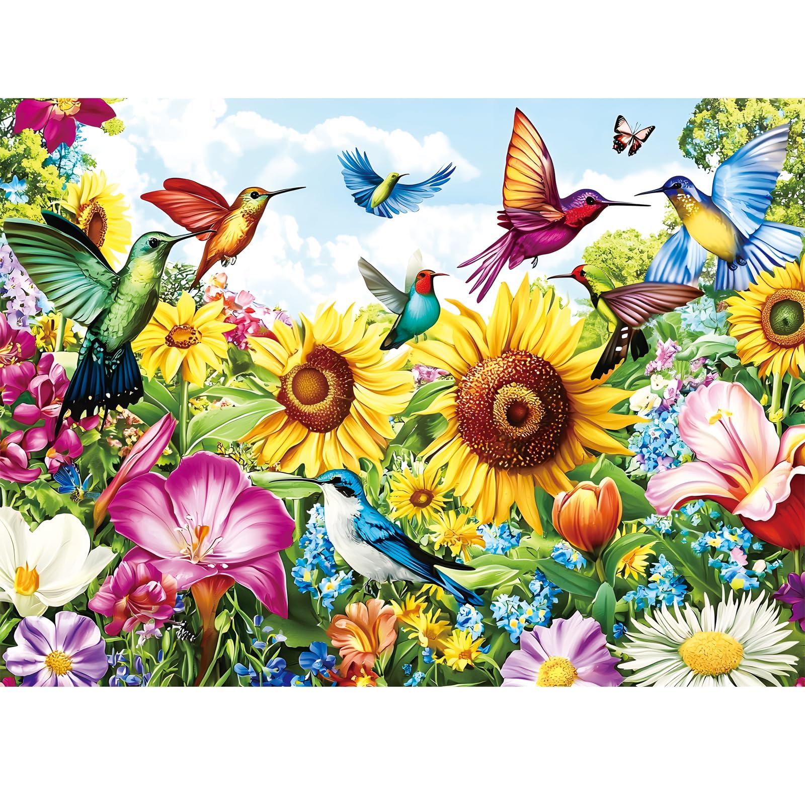 500 Pieces Puzzle for Adults - Summer Birds Garden Jigsaw Puzzle for Adults Teens,Recycled Cardboard Hummingbird Flowers Puzzle 500 Pieces,Challenging Game for Family Fun & Gift Idea,20.5 x 15 in