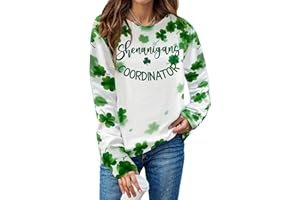 YALUCOR Womens St Patrick's Day Sweatshirt Shenanigans Coordinator Shirt Shamrock Clover Printed Long Sleeve Pullover Tops