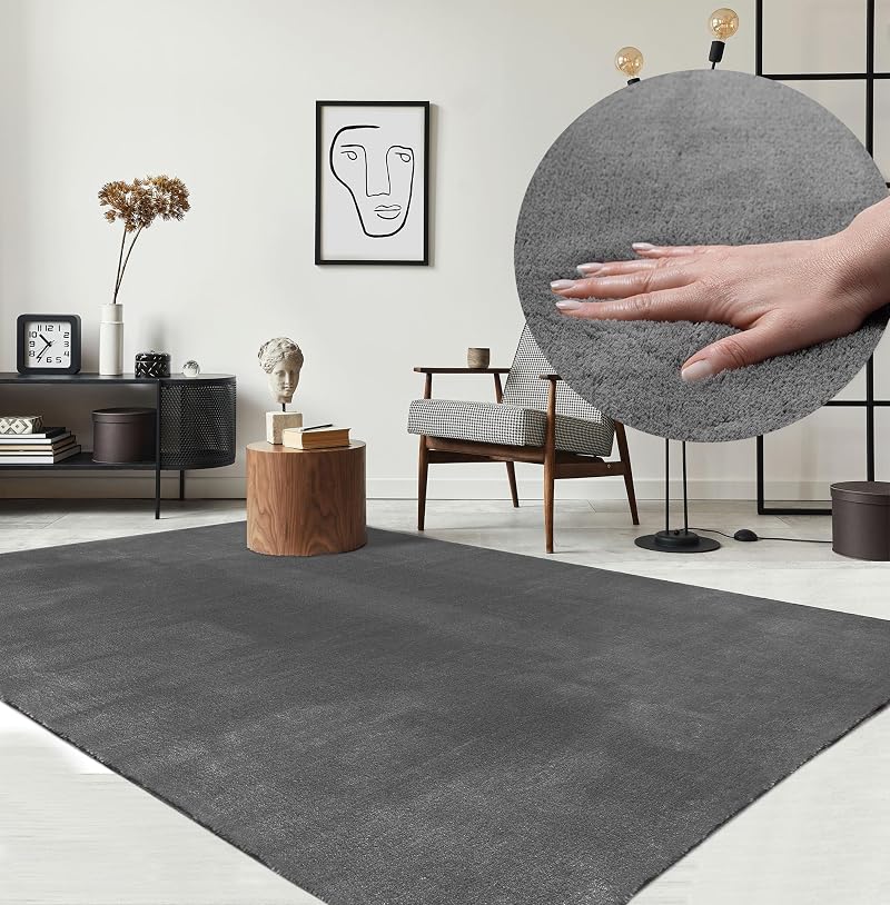 the carpet Relax Rug Modern Fluffy Short Pile Anthracite 60 x 110 cm