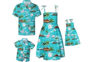 SANGTREE Family Matching Outfits Mommy and Me Dresses Hawaiian Dress and Shirt Matching Set