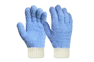 MIG4U Microfiber Dusting Gloves House Cleaning Glove for Blinds, Windows, Shutters, Furniture, and Car, Reusable Lint-Free Blue 1 Pair S/M