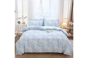 URBONUR Paisley Duvet Cover Set Twin Size 3Pcs for Boys Girls 100% Cotton Boho Bedding Light Blue Reversible Bed Sets, Ultra Soft Comforter Quilt Cover