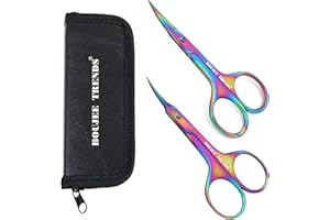BOUJEE TRENDS Set of Nail and Cuticle Scissors Toenail Eyebrow Mustache Facial Nose Ear Hair Grooming Multipurpose Small Beauty Scissors Curved and Sharp Blades Multi Titanium Color