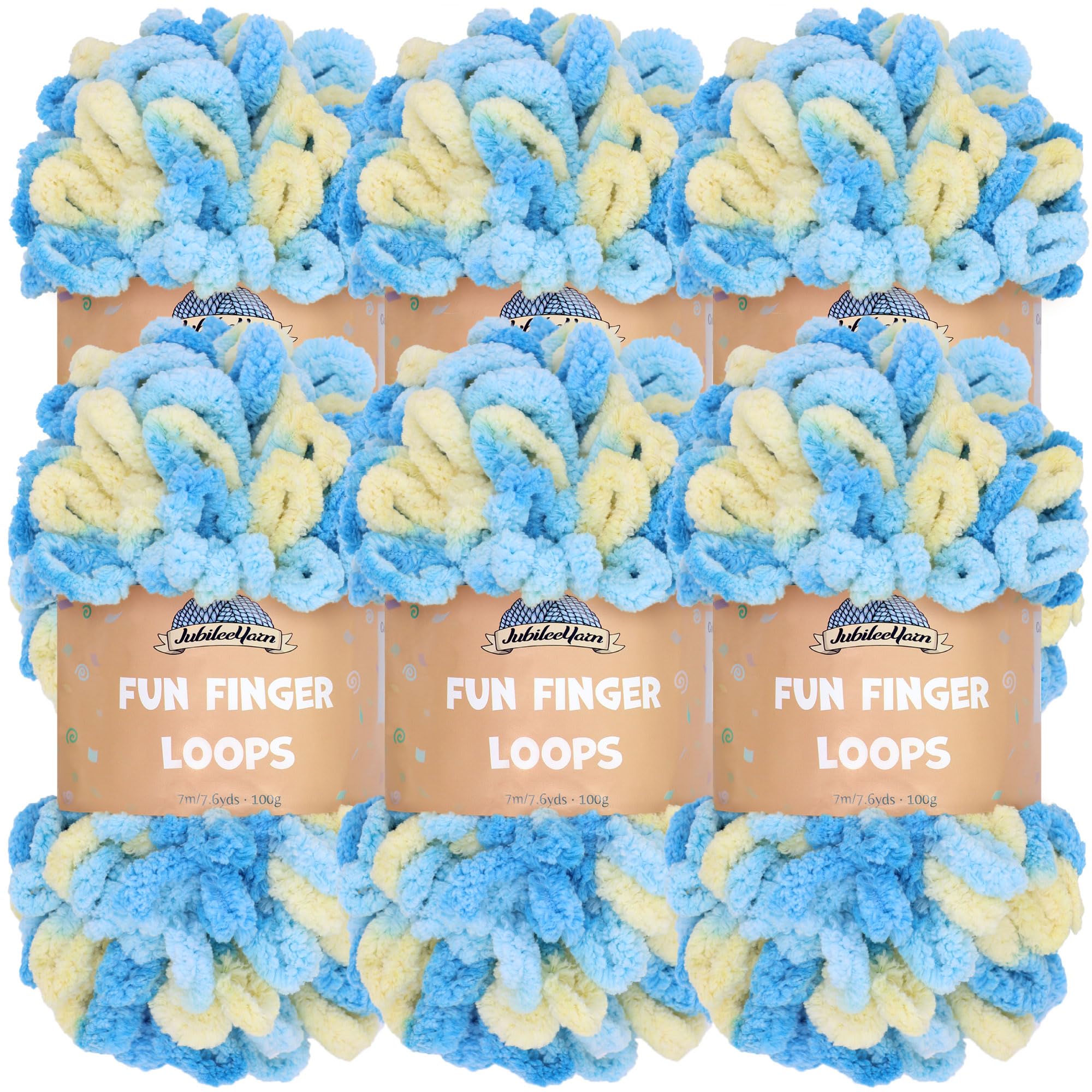 JubileeYarn Fun Finger Loops Yarn - Polyester Jumbo Weight Loop Yarn - 100g/Skein - Tyche - 6 Skeins — image 1