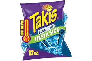 Takis Blue Heat 17 oz Fiesta Size Bag, Hot Chili Pepper Flavored Extreme Spicy Rolled Tortilla Chips