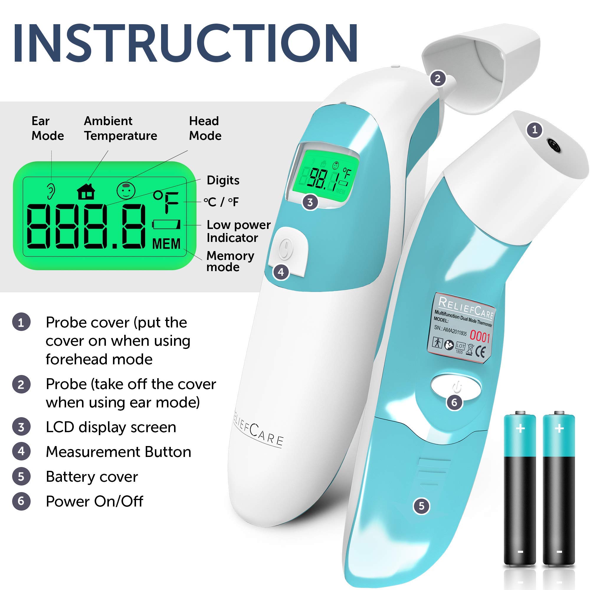 Digital Forehead and Ear Infrared Thermometer Dual Mode Thermometer
