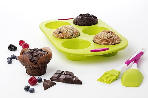 Maxi Nature Silicone Cupcake Pan with Baking Brush Spatula Non