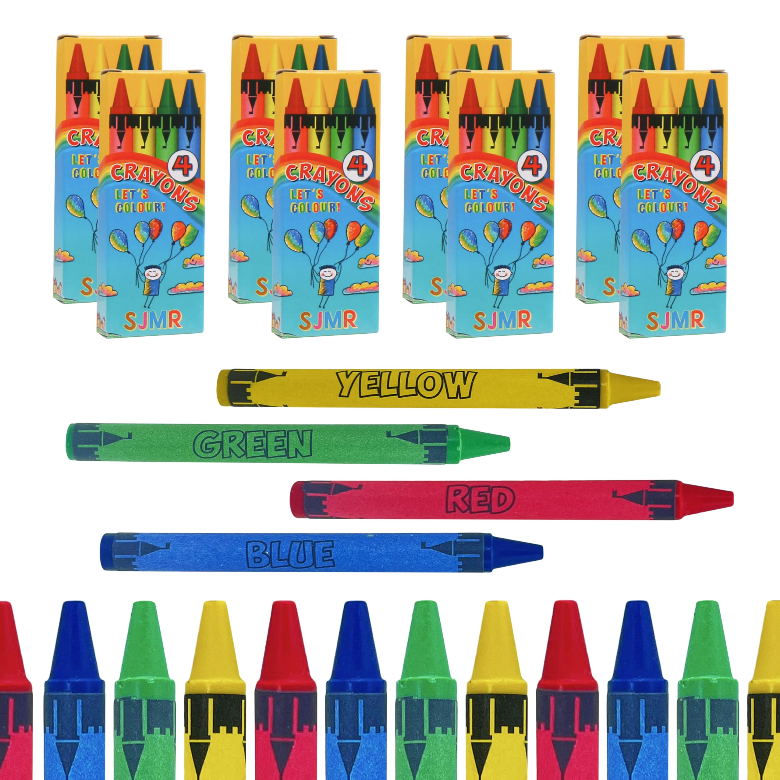 SJMR 50 Boxes of Wax Crayons for Kids- 4 Crayons Per Box, 200 Total - Assorted Colors, Ideal for School, Restaurants, Coloring Activities, and Party Favors