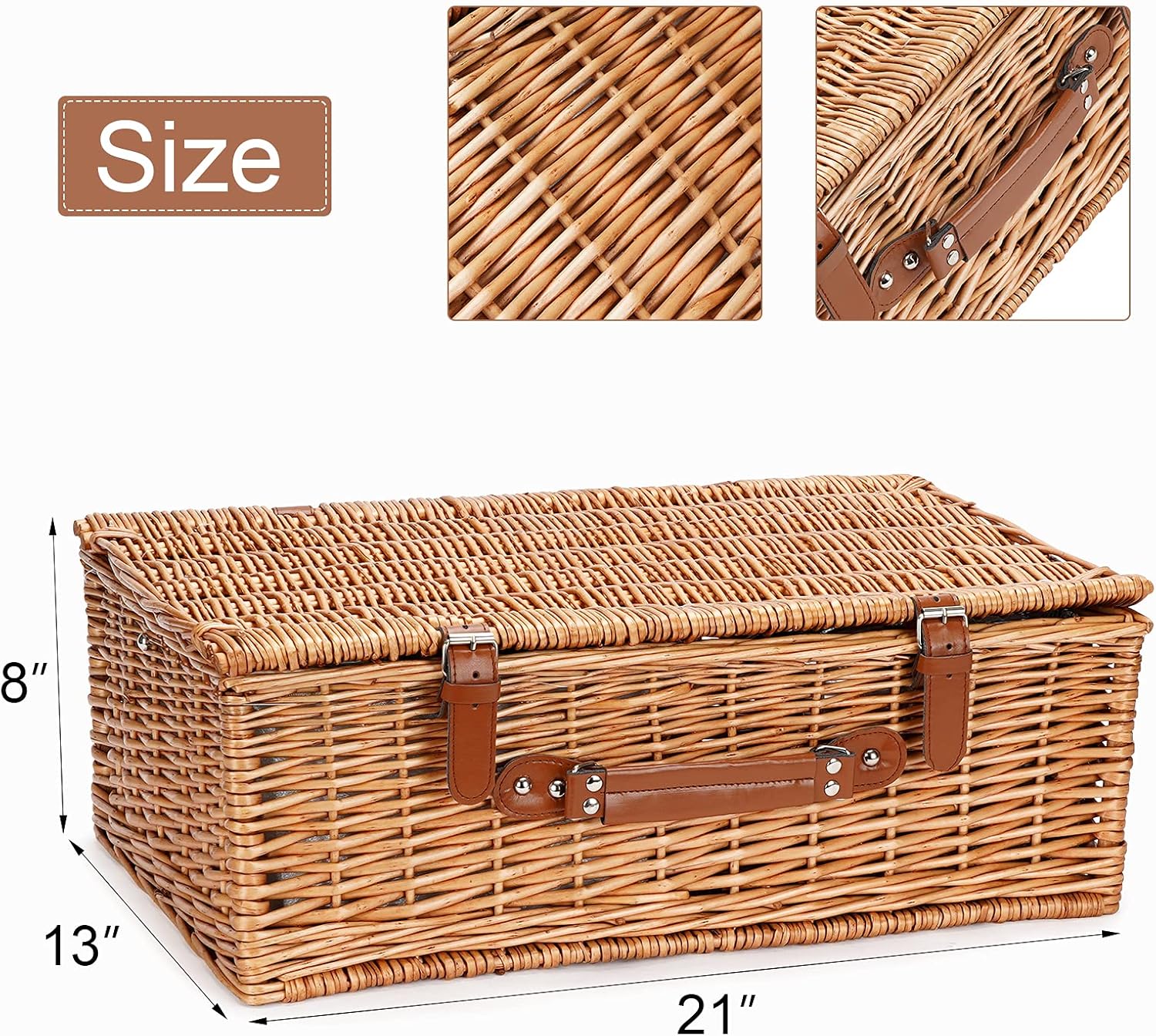 ZORMY 4 Person Picnic Basket, Large Willow Hamper Set with Insulated Compartment, Handmade Large Wicker Picnic Basket Set with Utensils Cutlery - Perfect for Picnicking, Camping : Garden & Outdoor