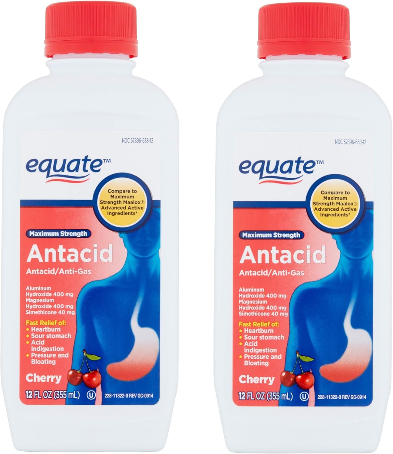 Amazon Com Equate Antacid Anti Gas Liquid Maximum Strength Cherry Flavor 12 Fl Oz Pack Of 2 Health Personal Care