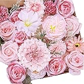 BSMYBO Roses Artificial Flowers Combo Pink Flower Bouquets Box with Stems for DIY Bridal Wedding Bouquets, Baby Shower Decorations Fake Floral Arrangements Table Centerpieces Home Decor Indoor