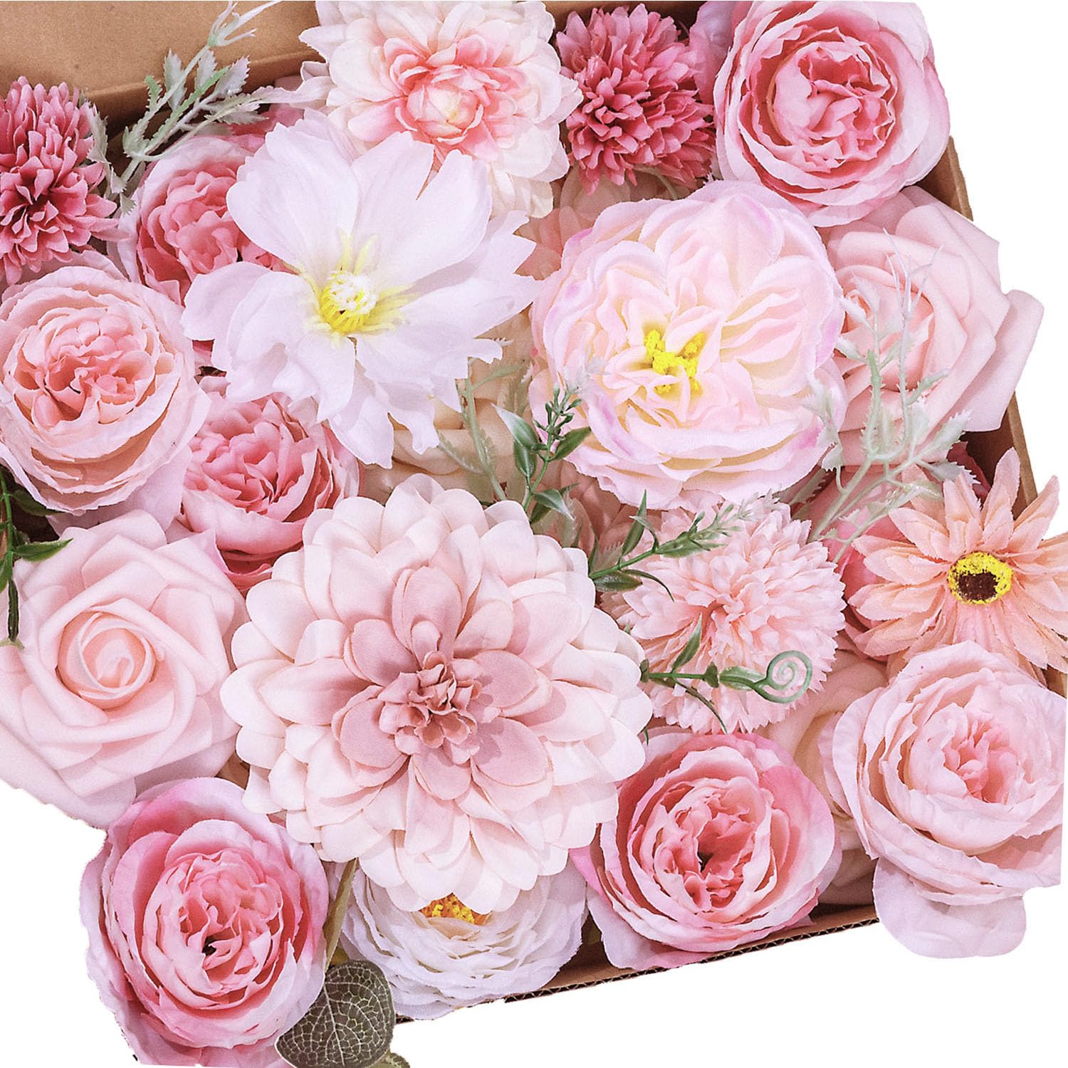 Photo 1 of BSMYBO Roses Artificial Flowers Combo Pink Flower Bouquets Box with Stems for DIY Bridal Wedding Bouquets, Baby Shower Decorations Fake Floral Arrangements Table Centerpieces Home Decor Indoor