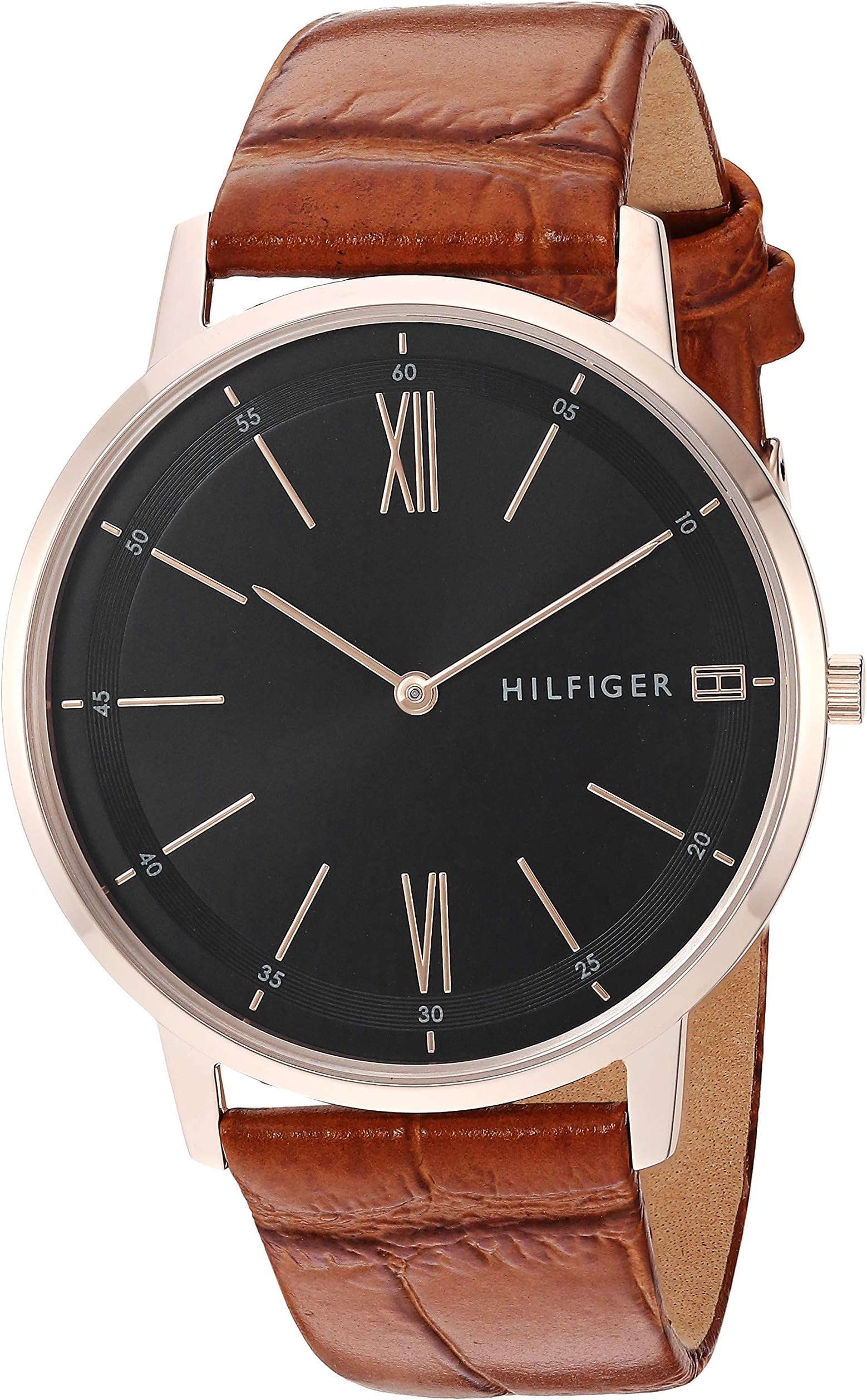 Men's Casual Stainless Steel Quartz Watch with Leather Strap, Brown, 19.3 (Model: 1791516)