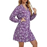 Tugege Nightgowns for Women Sleepwear V-Neck Button Down Night Shirt Long Sleeve Printed Pajamas Sleepshirts