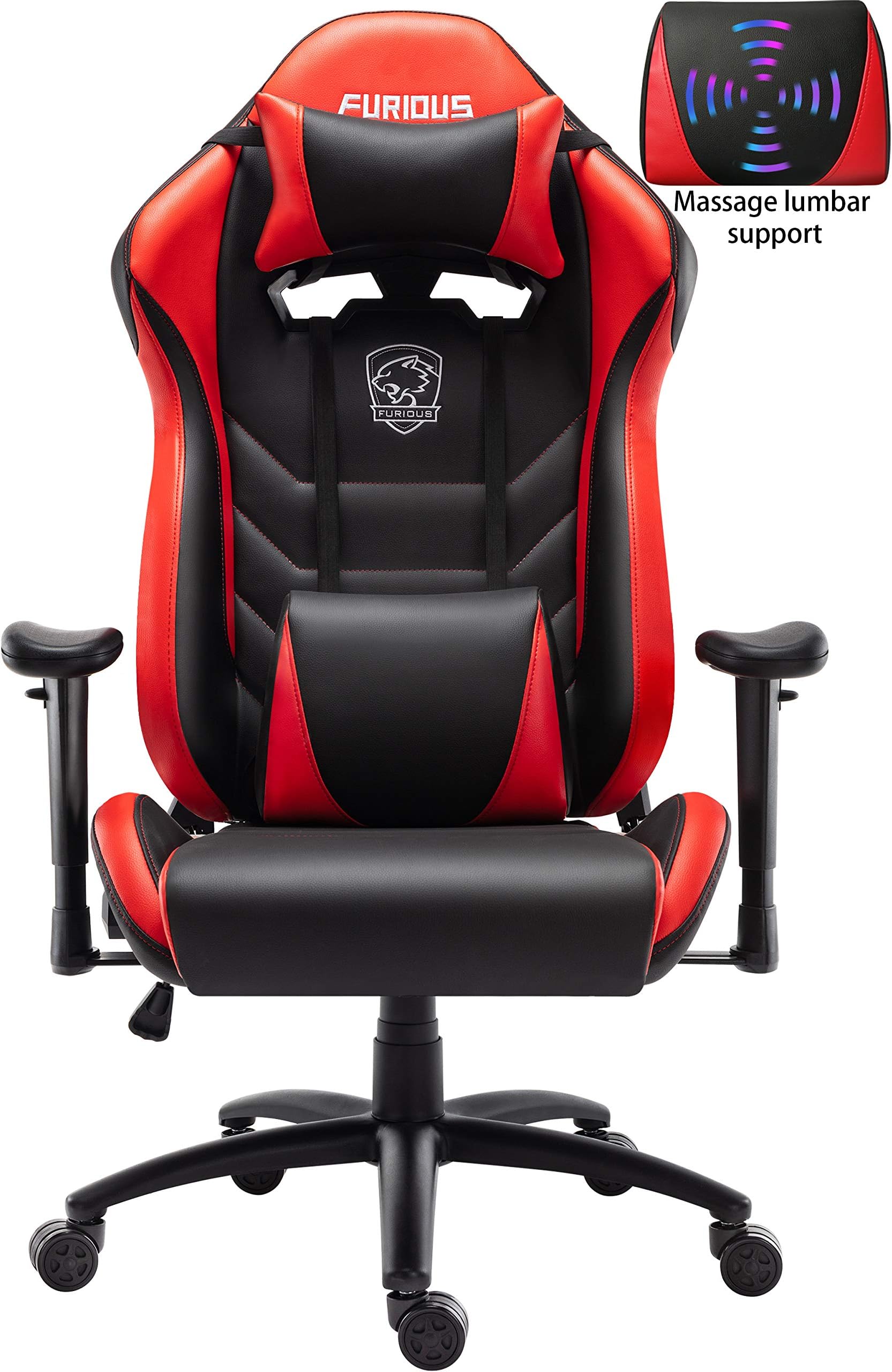 Big&Tall Gaming Chair Racing Style Swivel Computer Gamer Chair with Fully Foam, Esports Video Game Chair, PU Leather Executive Office Chair with Lift Headrest and Lumbar Support