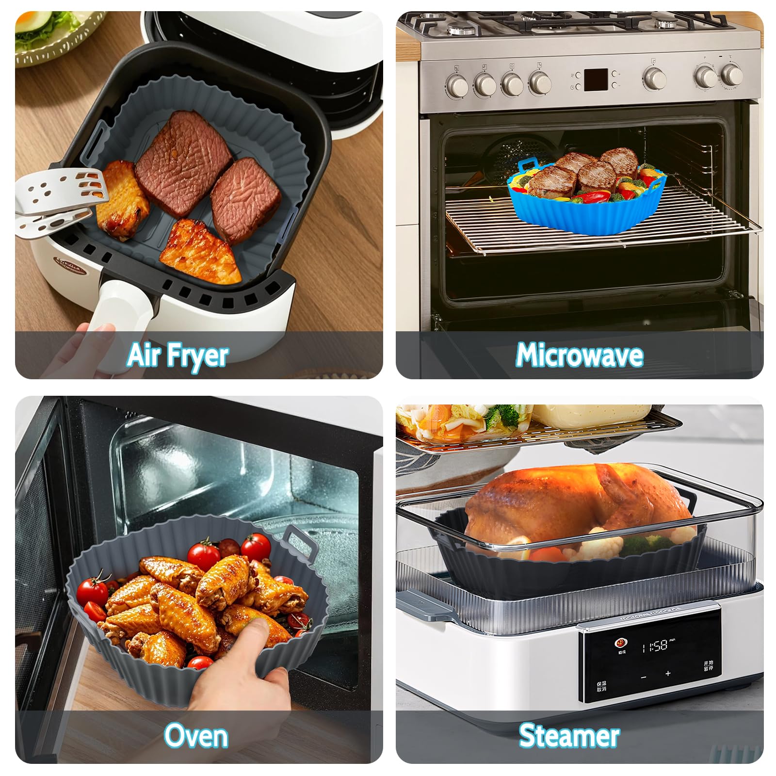Silicone Air Fryer Liners Reusable 3 PCS, Airfryer Liners, Silicone Air Fryer Basket Liners Square, Food Grade AirFryer Accessories 4-7 QT, Ktchen Gadgets for Pot Oven Liner Baking Tray Pan