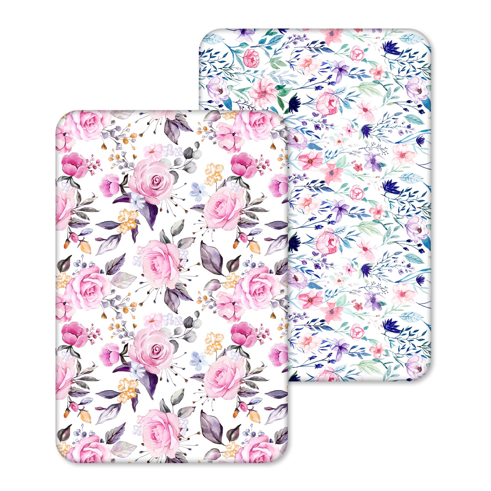 Photo 1 of Pea Pod Pack N Play Sheets for Baby Girls, 2 Pack Floral Mini Crib Sheets Neutral, Stretchy Portable Playard Mattress Sheet Fitted, Ultra Soft Jersey Knit