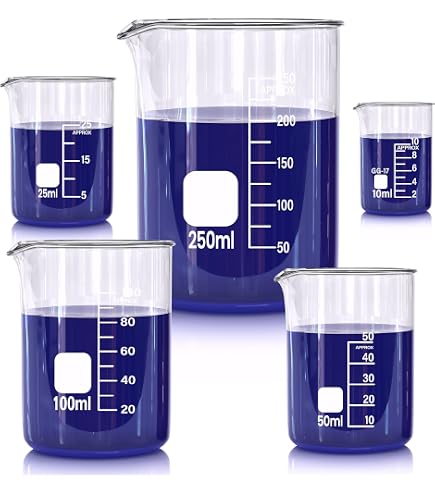 Produktbild von Karter Scientific 213A2 – 5er-Set Borosilikatglas-Becher Niedrige Form 50, 100, 250, 500, 1000 Ml, Laborqualität