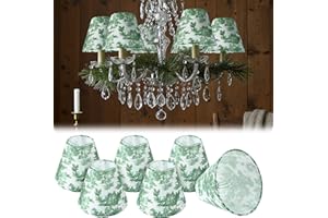 VIHOSE 6 Pcs Chandelier Shades Small Chinoiserie Lamp Shade French Countryside Toile Clip Bulbs Lampshade 3 x 6 x 5 Inch Lamp Chimney Cover for Chandelier Farmhouse (Green Person and Crane)