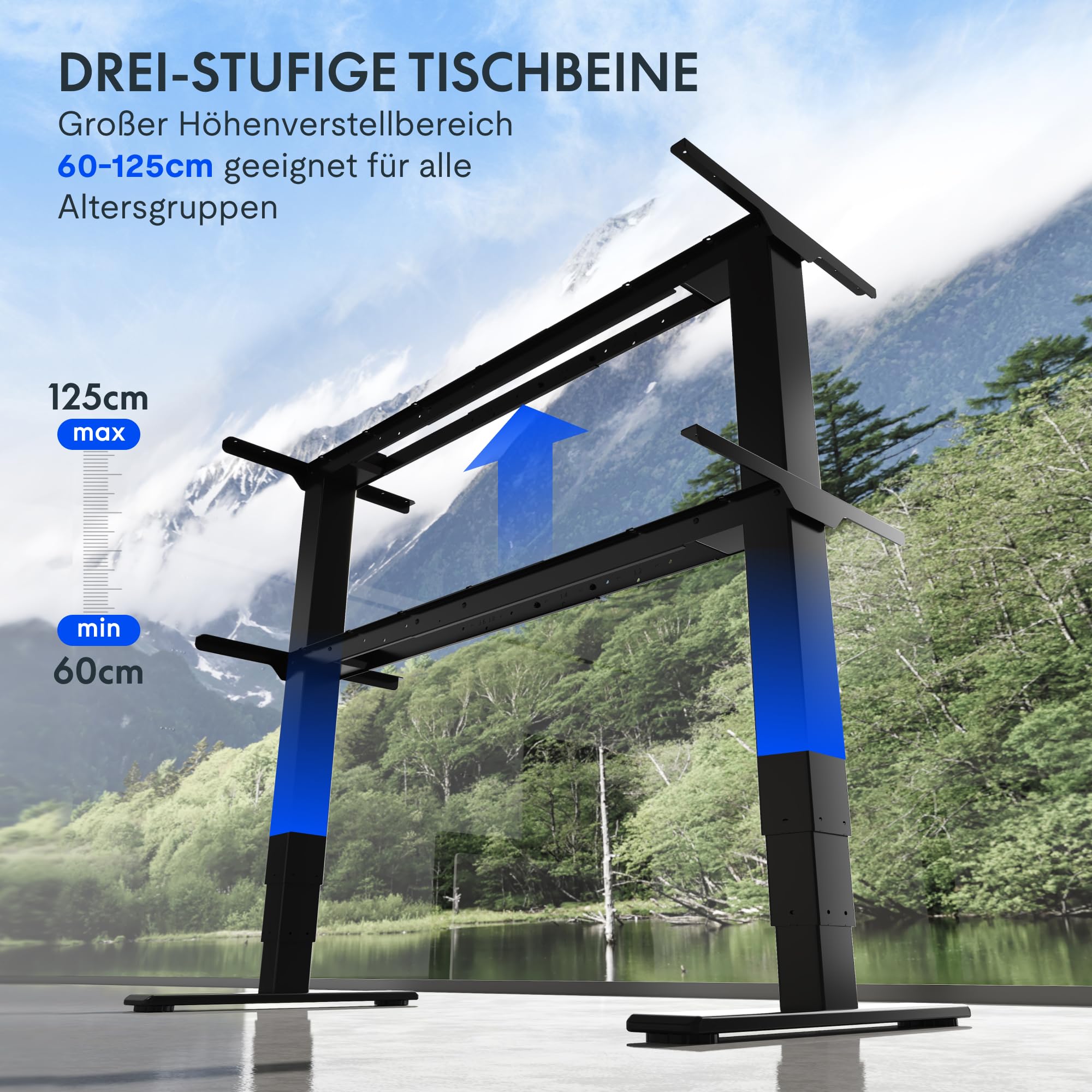 FLEXISPOT Elektrisch Höhenverstellbares Schreibtischgestell mit Dual-Motor & 3-stufigen Säulen, Sitz-Steh-Tisch Rahmen für Homeoffice & Büro, Höhenbereich 60–125 cm, Schwarz EC5-LITE 4