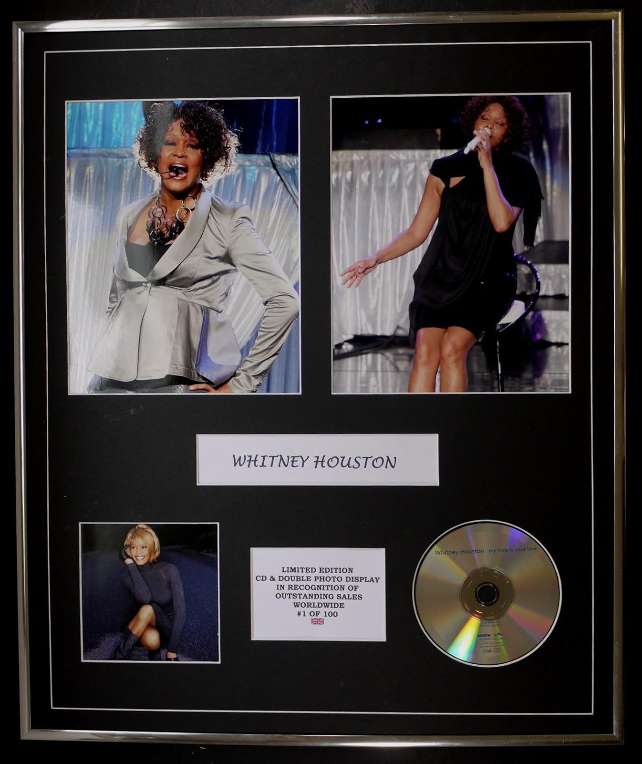 WHITNEY HOUSTON/CD & DOUBLE PHOTO DISPLAY/LTD. EDITION/COA/MY LOVE IS YOUR LOVE, Silver, 61L x 50.8W cm