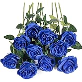 Flojery 10pcs Royal Blue Silk Roses Artificial Rose Flowers Long Stem for DIY Wedding Bouquet Table Centerpiece Home Decor (Royal Blue)