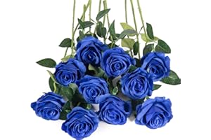Flojery 10pcs Royal Blue Silk Roses Artificial Rose Flowers Long Stem for DIY Wedding Bouquet Table Centerpiece Home Decor (Royal Blue)