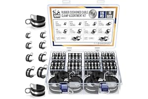 AAM Essentials 115 pcs cable clamps-304 Stainless Steel-Rubber Cushion Wire clamps-10 sizes 1/4" 5/16" 3/8" 1/2" 5/8" 3/4" 1" 1-1/4" 1-1/2" 1-3/4"-Assortment kit for pipe & wire mounting (Extra 5pcs)