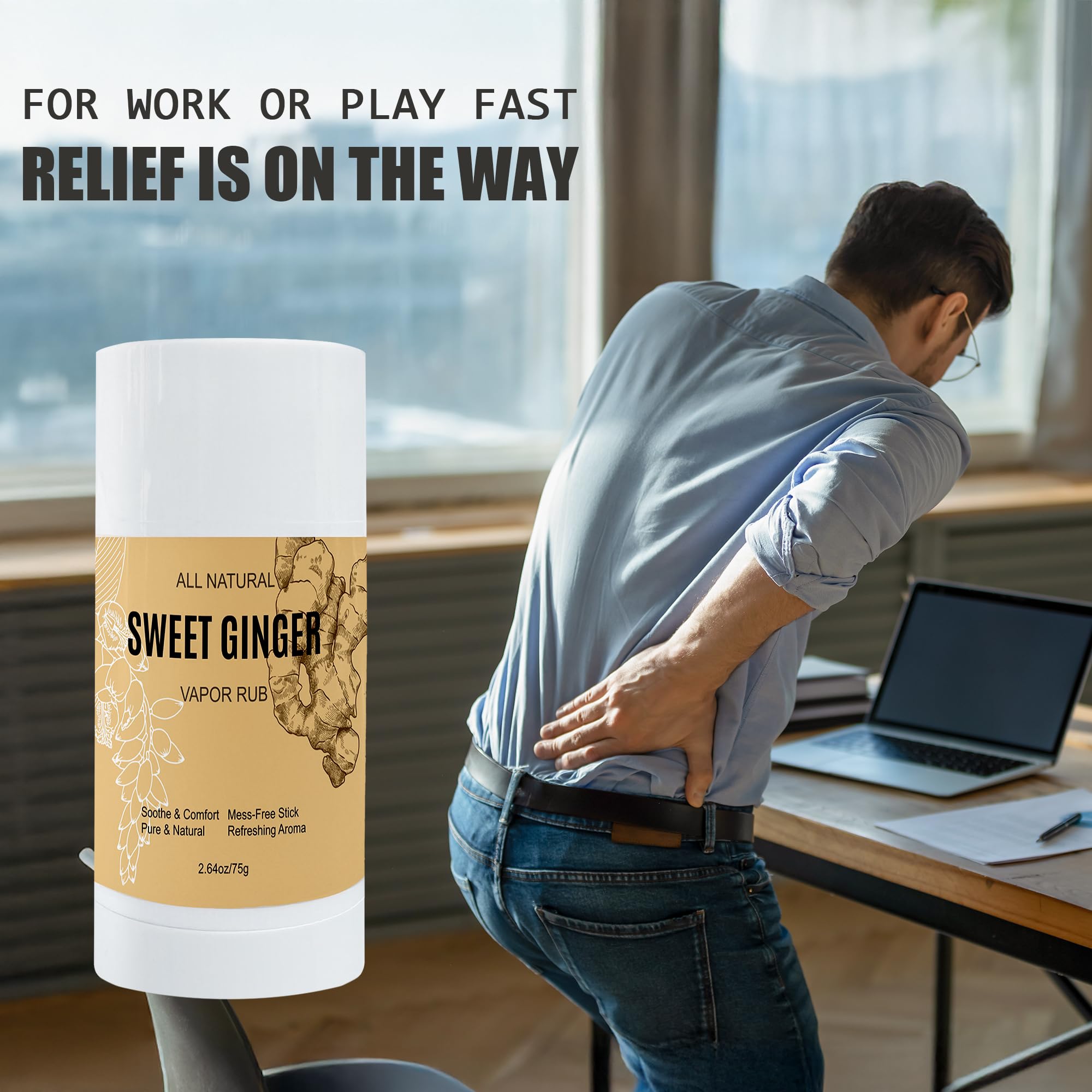 TOGOLIUN Sweet Ginger Vapor Rub Stick – All-Natural Herbal Balm with Ginger & Peppermint, Plant-Based Formula, Easy-to-Use Stick Design (1)