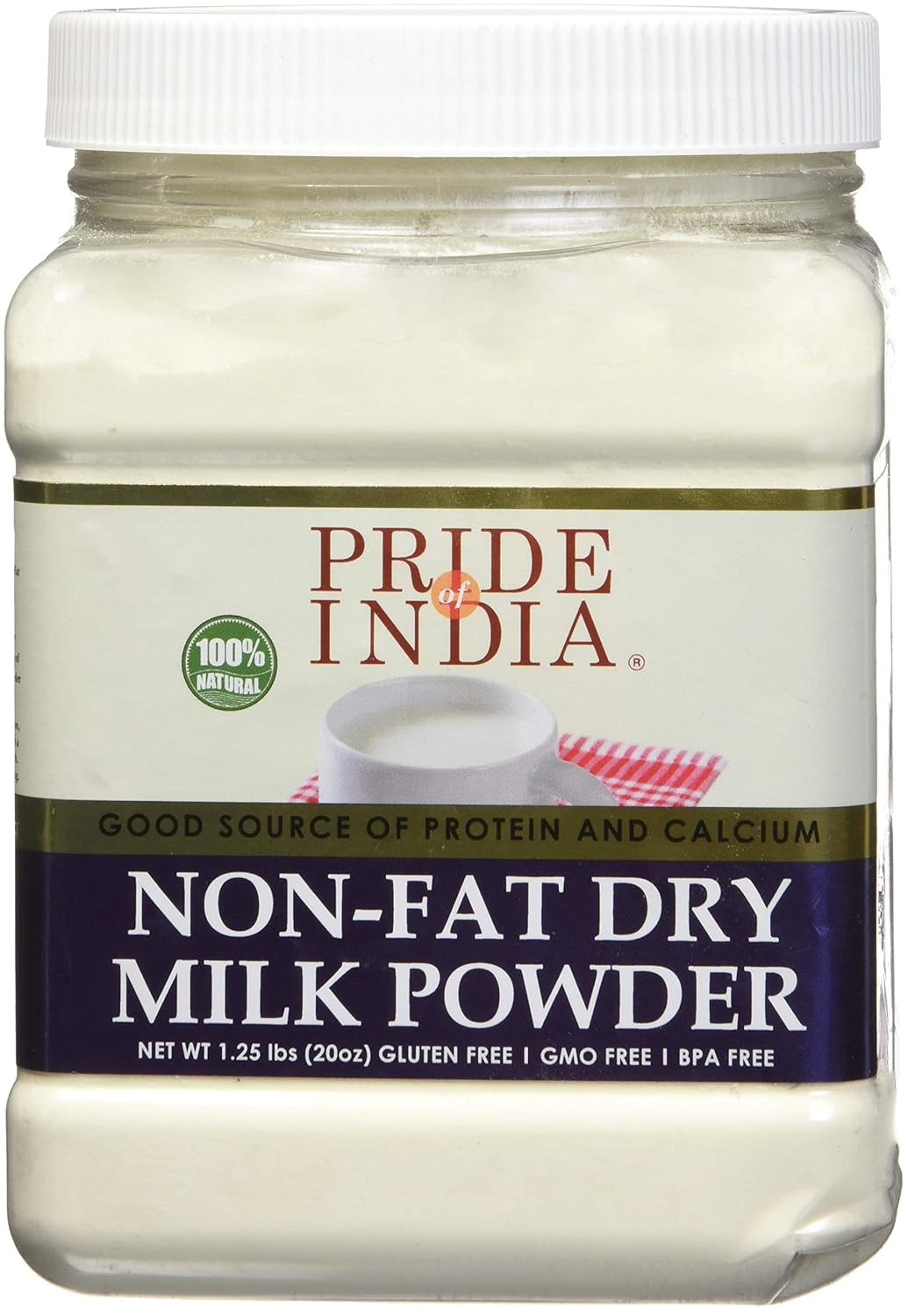 Pride Of India - Nonfat Dry Milk Powder - Protein & Calcium Rich - 1.25 lbs (20oz) Jar