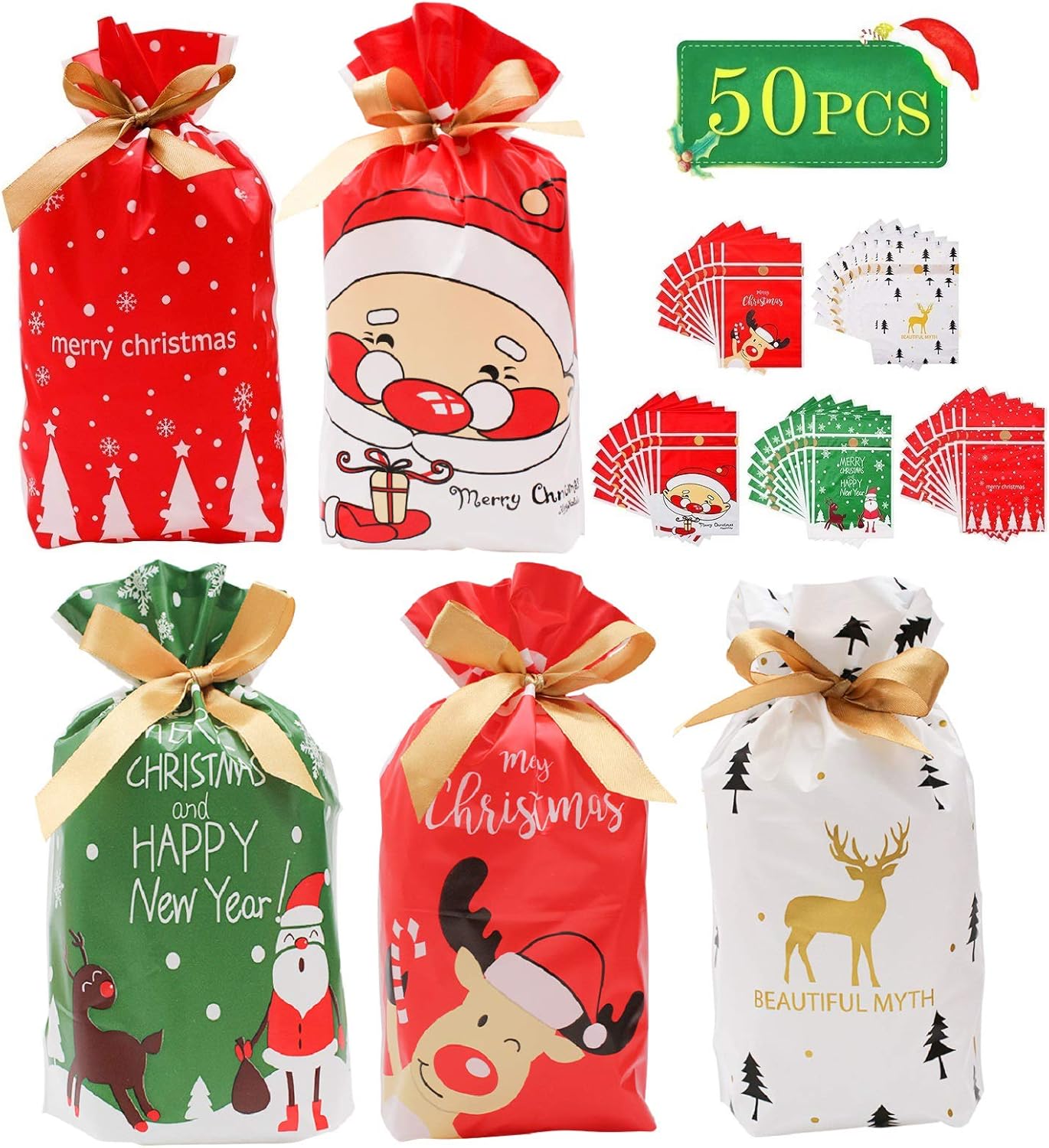 Amazon.com: 50 Pcs Christmas Candy Bags, Christmas Gift Wrapping Bags