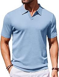 COOFANDY Mens Knit Polo Shirts V Neck Short Sleeve