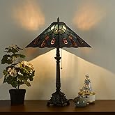 SYLW Tiffany Table Lamps Sea Blue Stained Glass Crystal Style Mission Desk Lamp 12X12X24 Inch Bronze Resin Base
