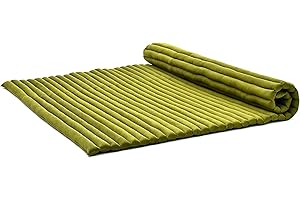 Leewadee - Foldable Floor Mattress - Japanese Roll Up Futon -Trifold Tatami Mat- Guest Floor Bed - Camping Mattress - Thai Massage Mat, Kapok Filled, 75 x 57 inches, Green