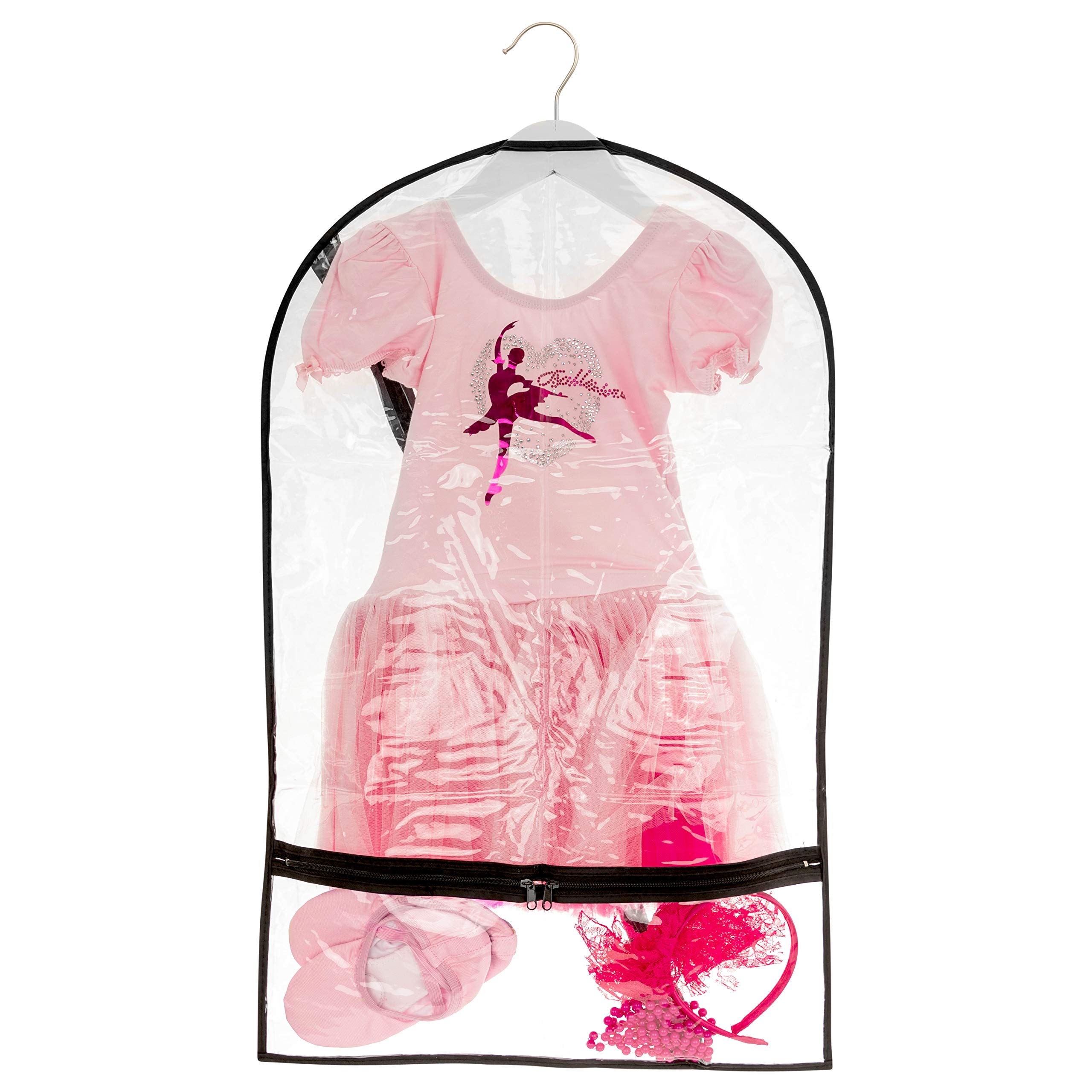 Bags For Less Small Clear Dance Costume Garment Bag for Kids with Durable Diagonal Zipper 18 inch x 29 inch Transparent Travel Storage Accessory Pockets