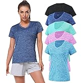 Xelky 3-4 Pack Women's Dry Fit Tshirt Short Sleeve Moisture Wicking Athletic Shirts Sport Activewear Tee V Neck Workout Top