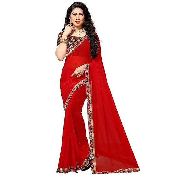 WOMEN GEORGETTE SAREE WITH BLOUSE PIECE(UNSTICH)